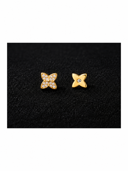 925 Sterling Silver 18k Gold Plated - Four-Leaf Clover Stud Earrings