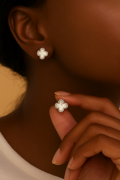 925 Sterling Silver Clover Stud Earrings