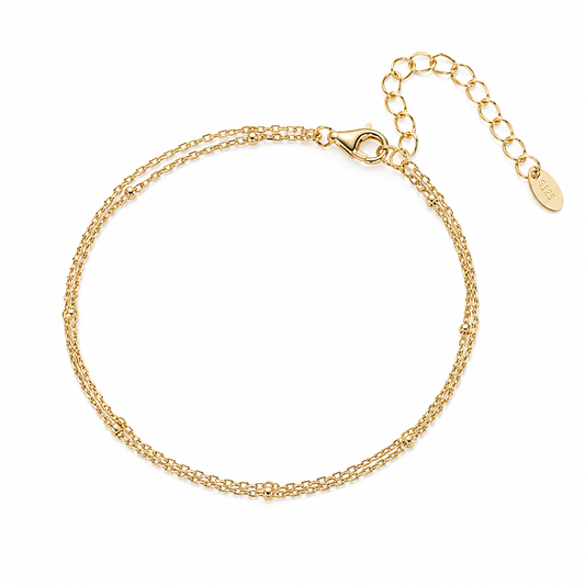 Delicate Double-Layered Chain Bracelet – 925 Sterling Silver, 14K Gold Plated