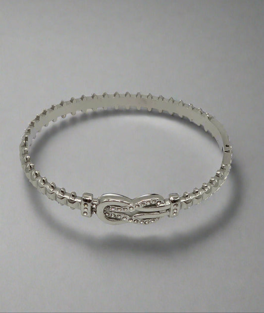 Timeless Shine: Designer-Inspired Silver Bangle – Stainless Steel with Pavé Detailing