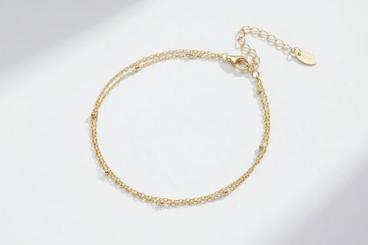 Delicate Double-Layered Chain Bracelet – 925 Sterling Silver, 14K Gold Plated