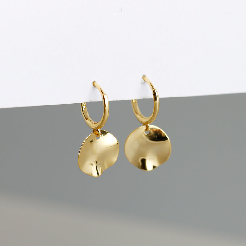18K Gold Plated 925 Sterling Silver Hammered Disc Hoops