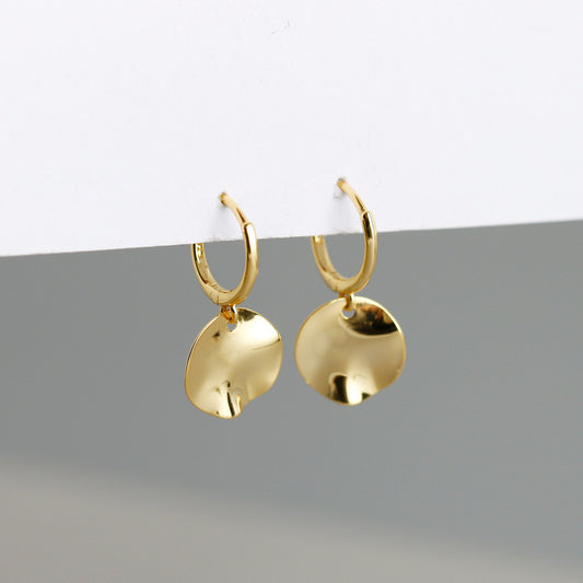 18K Gold Plated 925 Sterling Silver Hammered Disc Hoops