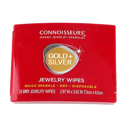 Connoisseurs Gold & Silver Jewelry Wipes – 25 Count Quick Sparkle | Dry | Disposable