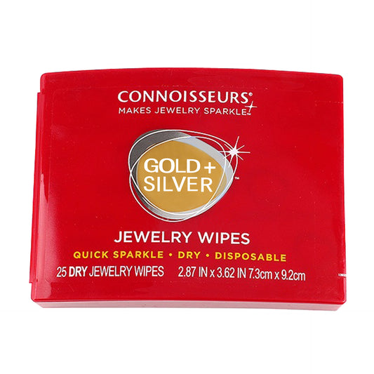 Connoisseurs Gold & Silver Jewelry Wipes – 25 Count Quick Sparkle | Dry | Disposable