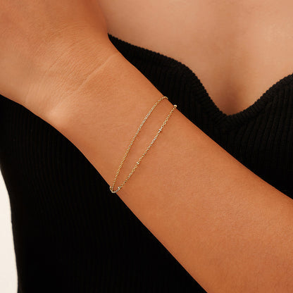 Delicate Double-Layered Chain Bracelet – 925 Sterling Silver, 14K Gold Plated