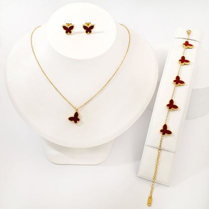 18K Gold-Plated Dark Red Butterfly Jewellery Set