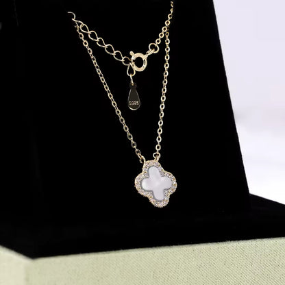 925 Sterling Silver White Clover Necklace - 14K Gold Plated