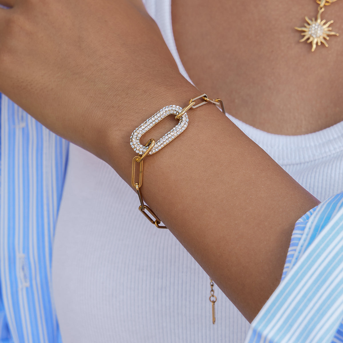 Paperclip Chain Bracelet with Pavé Accent – Gold Plated