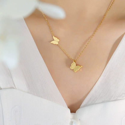 Double Butterfly Necklace – Gold Plated