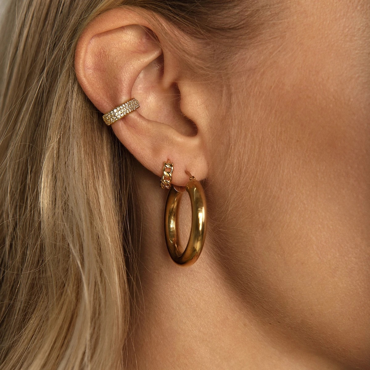 18K Gold Plated 925 Sterling Silver Cuban Chain Mini Hoops