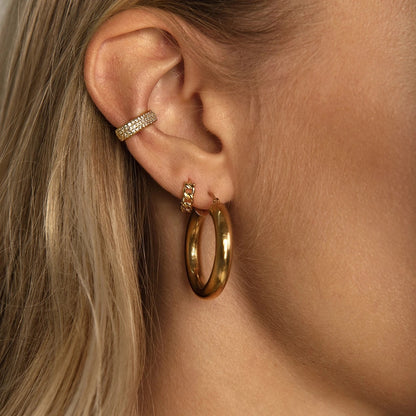 18K Gold Plated 925 Sterling Silver Cuban Chain Mini Hoops