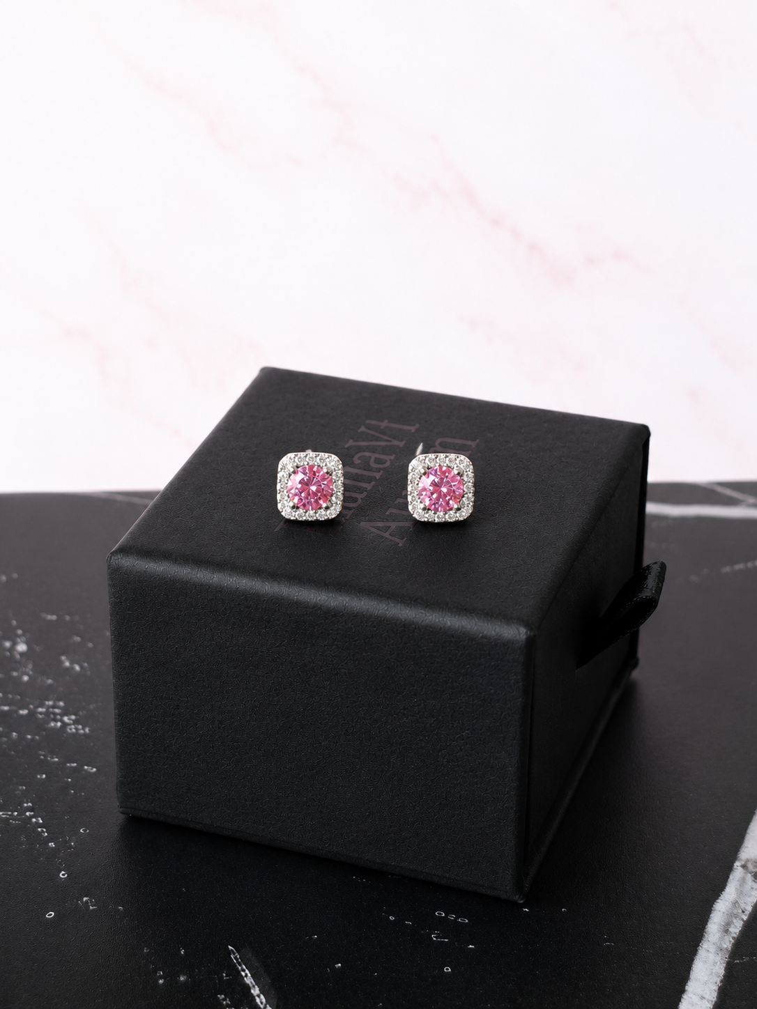 Pink Moissanite Halo Stud Earrings – 925 Sterling Silver