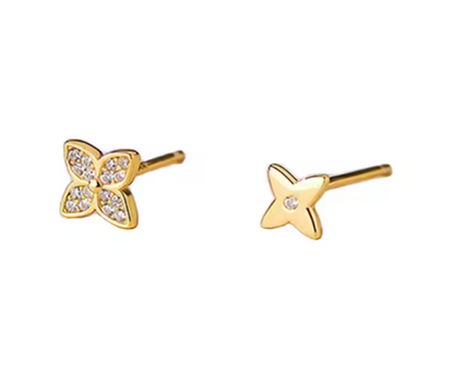 Four-Leaf Clover Stud Earrings – 925 Sterling Silver | 18k Gold Plated | Lucky Charm Jewelry
