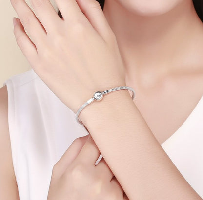 Forever Family Bangle – 925 Sterling Silver Round Bead Charm Bracelet