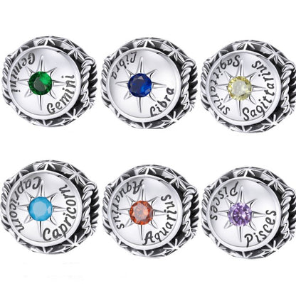 Zodiac Charm Pendant – 925 Sterling Silver with Birthstone Detail