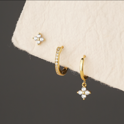 Clover Luxe – 3-Piece 18k Gold Plated 925 Sterling Silver Zircon Earring Set