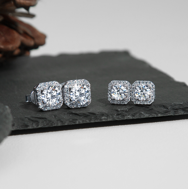 White Sparkle Stud Earrings – 925 Silver
