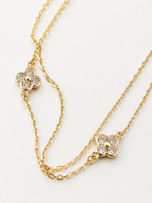 Timeless Elegance – 14K Gold Dainty Flower Charm Adjustable Bracelet