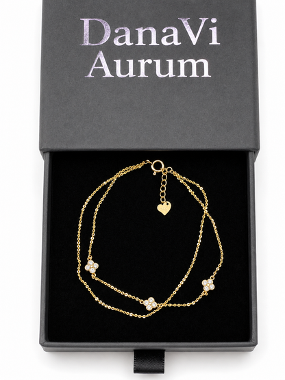 Timeless Elegance – 14K Gold Dainty Flower Charm Adjustable Bracelet