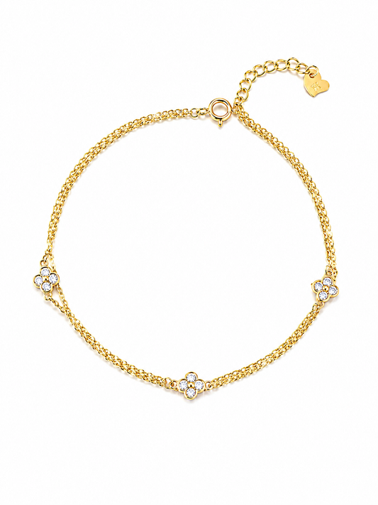 Timeless Elegance – 14K Gold Dainty Flower Charm Adjustable Bracelet