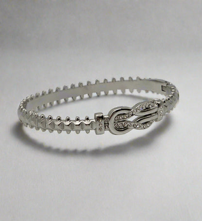 Timeless Shine: Designer-Inspired Silver Bangle – Stainless Steel with Pavé Detailing
