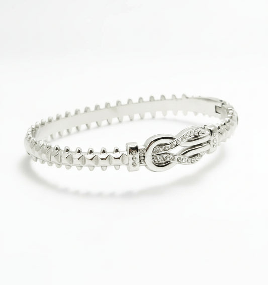 Timeless Shine Silver Bangle with Pavé Detailing