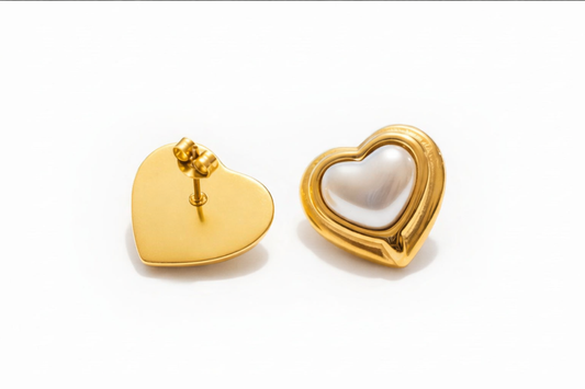 Aurum Pearl Heart Stud Earrings