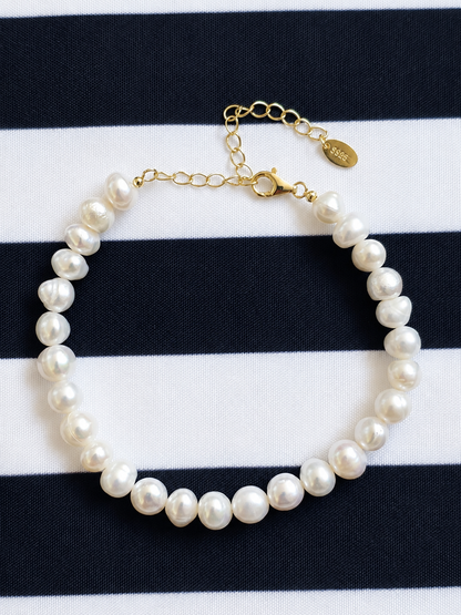 Aurum Pearl Freshwater Pearl Bracelet – 925 Sterling Silver 14K Gold Plated
