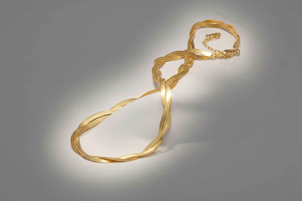 Twisted Herringbone Choker – Gold Tone