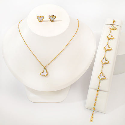 18K Gold-Plated White Butterfly Jewellery Set