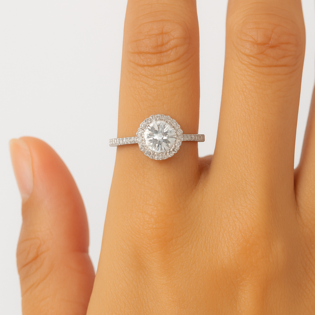 925 Sterling Silver - Radiant Halo Ring