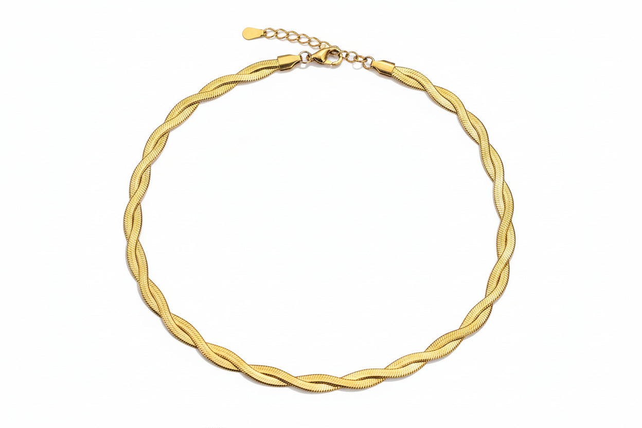 Twisted Herringbone Choker – Gold Tone