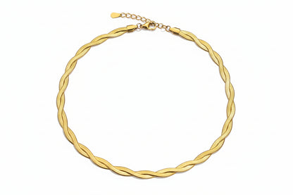Twisted Herringbone Choker – Gold Tone
