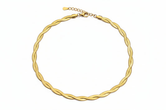 Twisted Herringbone Choker – Gold Tone