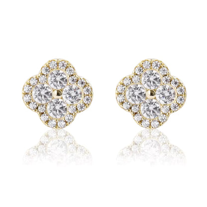 925 Sterling Silver Clover Stud Earrings – 14K Gold Plated