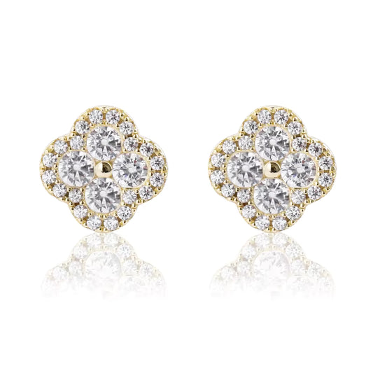 925 Sterling Silver Clover Stud Earrings – 14K Gold Plated
