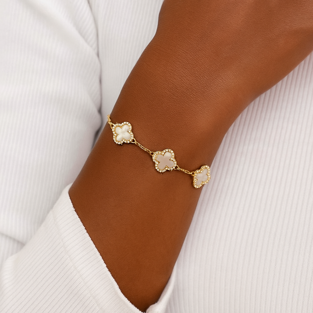 Clover Luxe Bracelet – 925 Sterling Silver 14K Gold Plated with Iridescent Shell