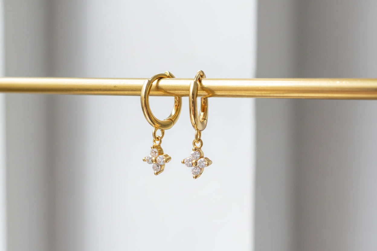 925 Sterling Silver Gold Plated Mini Clover Hoop Earrings