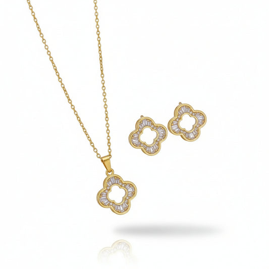 Clover Necklace & Stud Earrings Set