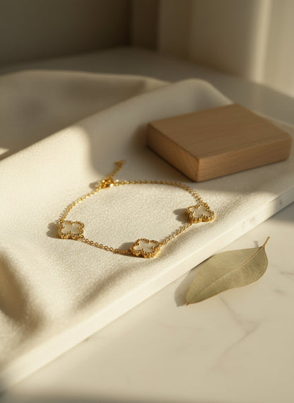 Clover Bracelet – 925 Sterling Silver 14K Gold Plated with Iridescent Shell