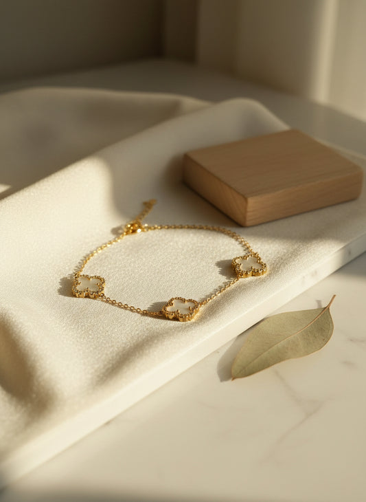 Clover Bracelet – 925 Sterling Silver 14K Gold Plated with Iridescent Shell