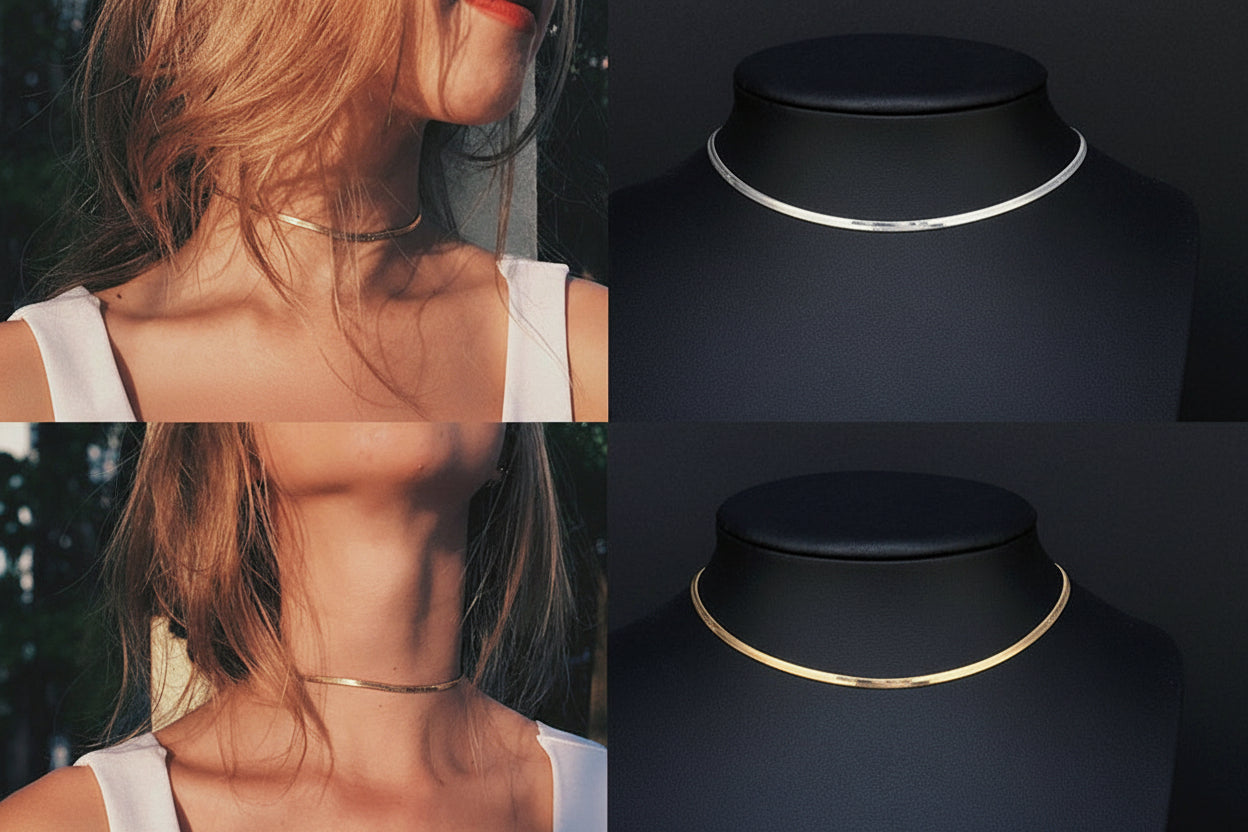 Herringbone Choker Necklace – Gold & Silver