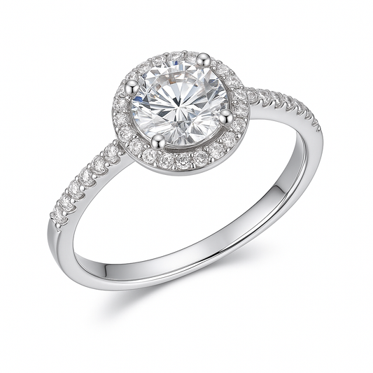 925 Sterling Silver - Radiant Halo Ring