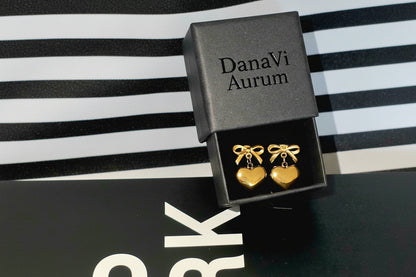 Bow Heart Drop Earrings – Gold Tone