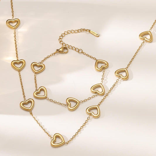 Heart Link Necklace & Bracelet Set