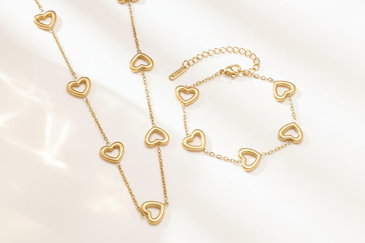 Heart Link Necklace & Bracelet Set