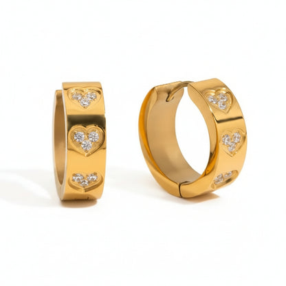 Love Heart Hoop Earrings 18K Gold Plated