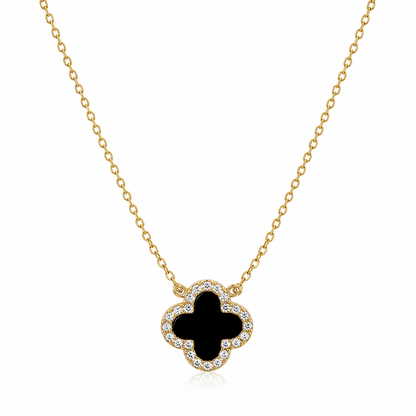 925 Sterling Silver Black Clover Necklace – 14K Gold Plated