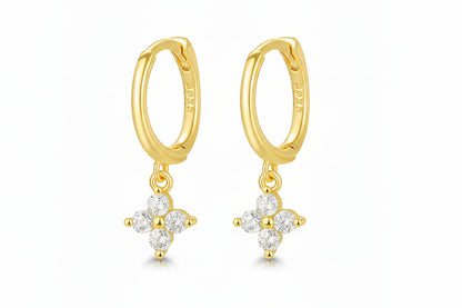 925 Sterling Silver Gold Plated Mini Clover Hoop Earrings